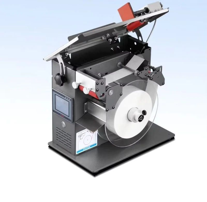 90-Degree-Right-Angle-Semi-Automatic-Applicable-Apparel-Labeling-Machine-Self-Adhesive-Transparent-Box-Carton-Paper-PLC-Motor