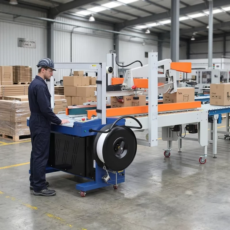 Automated-End-of-Line-Packaging-System-High-Volume-Production-Smart-Case-Flap-Folding-and-Strapping-Machines-with-CE