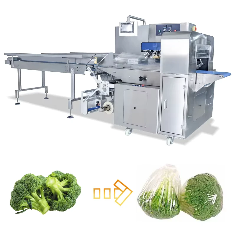 Automatic-Flow-Wrapping-Machine-for-Pillow-Packaged-Vegetables-with-Compound-Plastic-Film