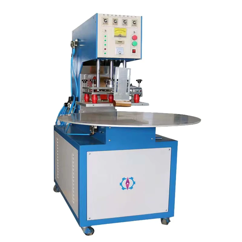 Automatic-New-3-Stations-Turn-Table-PVC-PET-GAG-Blister-Sheet-High-Frequency-Plastic-Welding-Packing-Machine-Banknote-Stamp