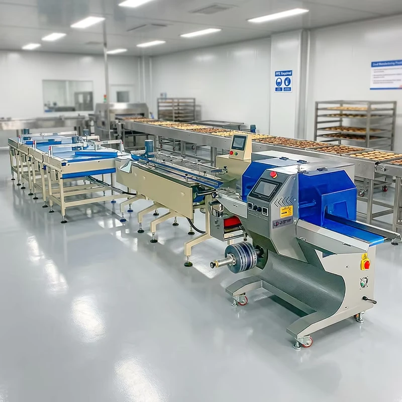 Automatic-Packaging-Handling-Line-Electric-Flow-Wrapper-Plastic-Film-Engine-Core-for-Snacks-Biscuits-Cookies-PLC-Control