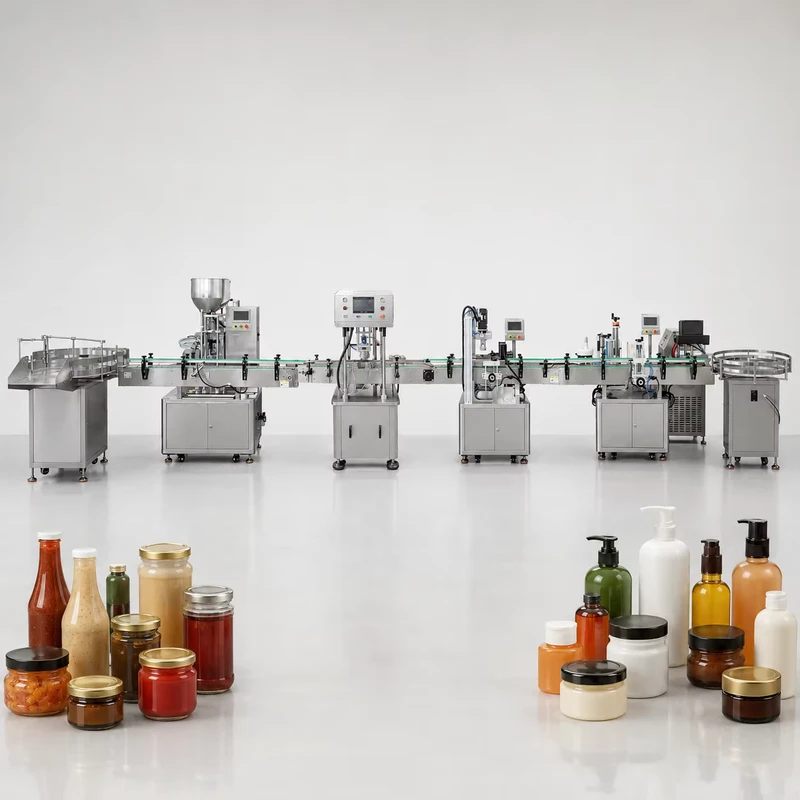 Automatic-Packaging-Line-for-Sauce-Shampoo-Lotion-Filling-Capping-Labeling-with-Factory-Layout-Support