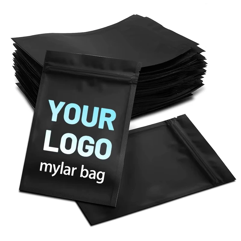 Custom-Logo-Design-Black-Resealable-Bags-Smell-Foil-Pouch-3.5-Mylar-Bag-Double-Sided-Matte-Black-Flat-Bag-Heat-Sealable
