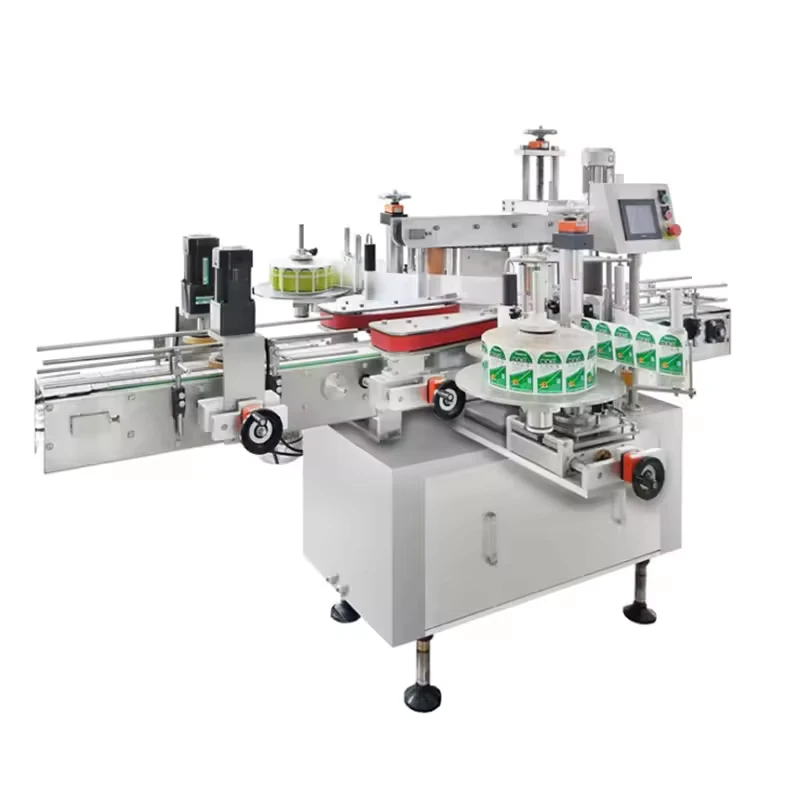 Double-Sides-Label-Applicator-Sticker-Automatic-Carton-Box-Corner-Labeling-Machine-with-Conveyor-Sticker-Labeling-Machine