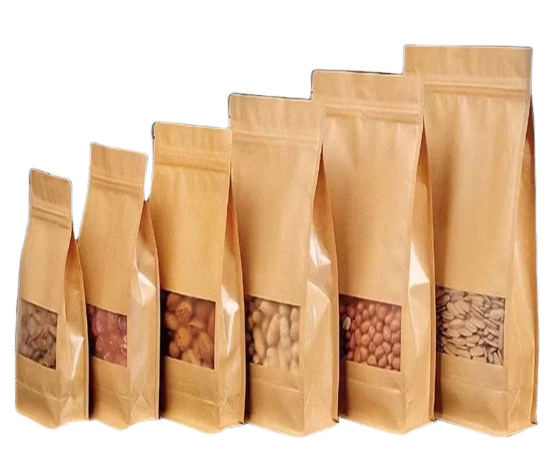 Durable-Eco-Friendly-Biodegradable-Recycled-Brown-Craft-Kraft-Paper-Gift-Bags-Zipper-Top-Window-Food-Packaging