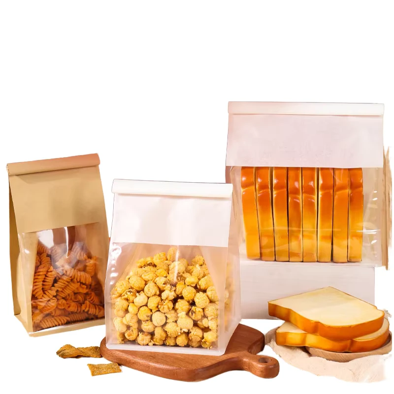 Eco-Friendly-Waterproof-Recyclable-Sealed-Clear-Window-Kraft-Paper-Disposable-Toast-Bags-Wire-Edge-for-Baking-Pastry-Packaging