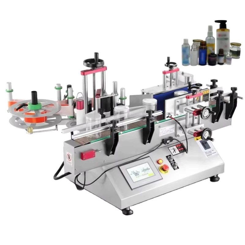 Electric-Automatic-Labeling-Machine-for-Bottles-Jars-Flat-Sticker-Printer-Applicator-for-Small-Business-Condition-Used-for-Cans