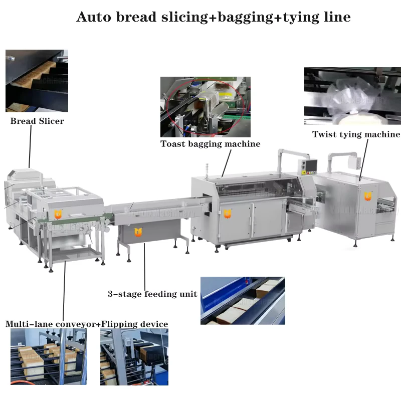 Electric-Stainless-Steel-Bread-Packaging-Line-Multi-Channel-Conveying-Slicing-Bagging-Heat-Sealing-Twist-Tie-Machine