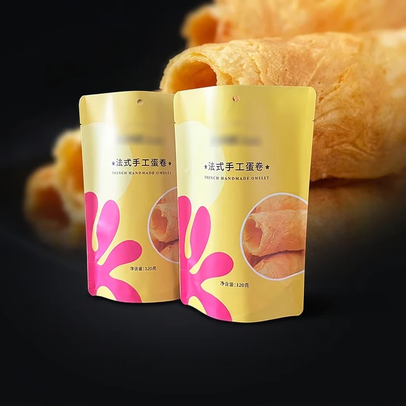 Food-Grade-Kraft-Paper-Plastic-Laminated-Stand-Bag-OEM-Printed-Ziplock-Pouch-for-Egg-Roll-Crispy-Snack-Packaging