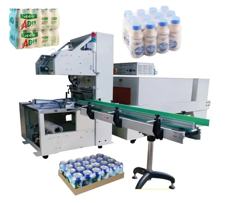 Fully-Automatic-Electric-Cuff-Type-PE-Heat-Shrink-Film-Packaging-Machine-for-Cartons-Mineral-Water-Beer-Beverage-Packaging-Line