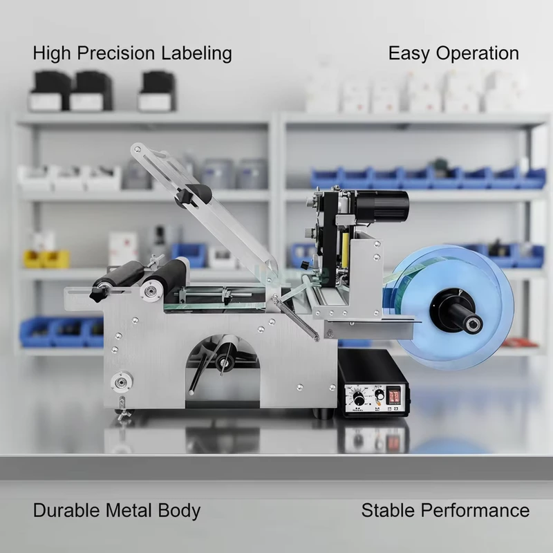 High-Adaptability-Low-Noise-Semi-Auto-Round-Bottle-Labeling-Machine-for-Edible-Oil-Workshop-Glass-Can-Sticking
