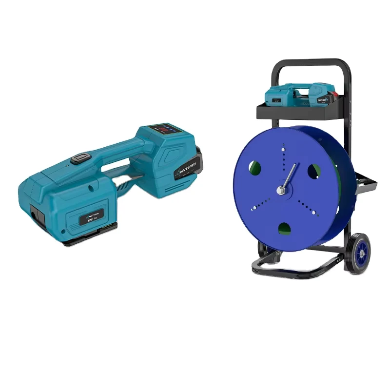 High-Quality-Industrial-Electric-Strapping-Machine-Automatic-Wrapping-Banding-Tool-with-Trolley-Reel-and-Two-Batteries