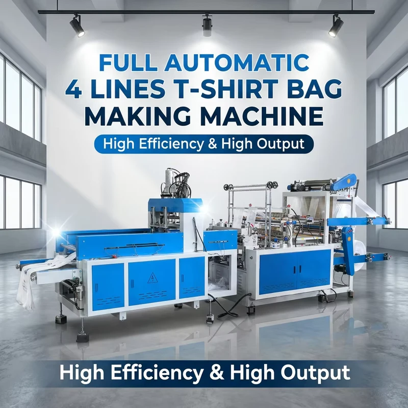 High-Speed-Full-Automatic-4-Lines-T-shirt-Bag-Making-Machine-Multi-functional-Vest-Bag-Production-Line