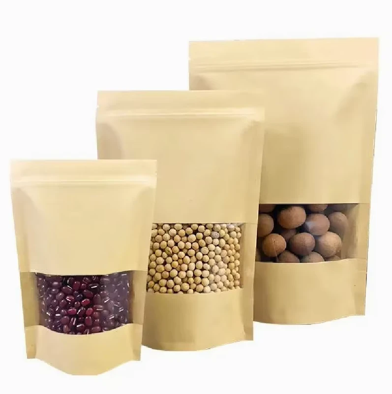 Hot-Sell-Kraft-Craft-Paper-Clear-Window-Zipper-Bag-Resealable-Stand-up-Pouches-for-Food-Packaging-Eco-friendly-Coffee-Packaging