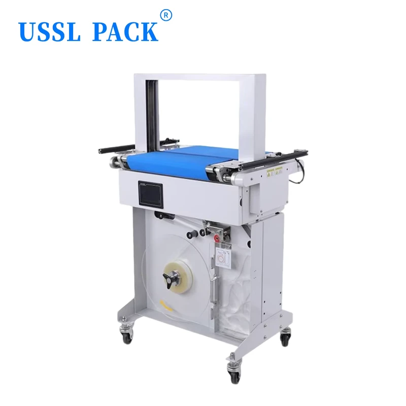 KJ-3047-Conveyor-Type-Small-Box-Bundle-Strapping-Equipment-Fresh-Vegetable-Noodle-Sausage-Auto-OPP-Paper-Film-Strapping-Machine