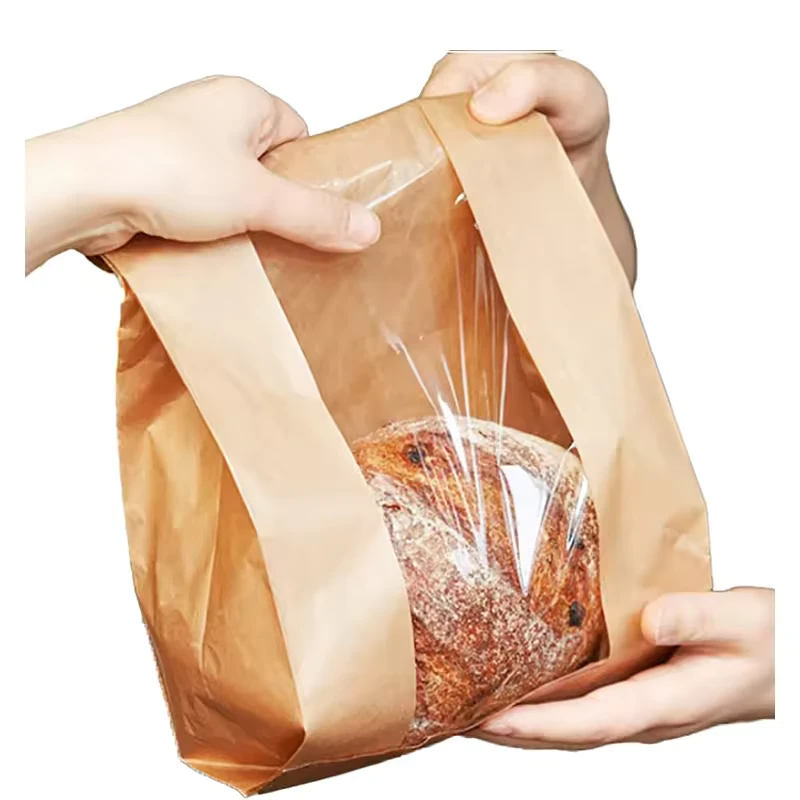 Kraft-Paper-Baking-Bags-Toast-Bread-Paper-Bags-With-Clear-Window-Anti-Oil-Baguette-Cookies-Food-Packaging-Bags