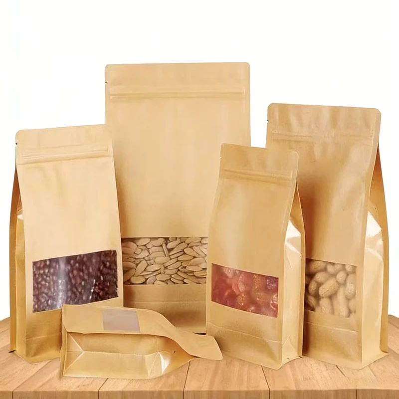 Kraft-Paper-Packaging-Bag-Eight-Side-Sealed-Square-Bottom-Zipper-Pouch-for-Candy-Grains