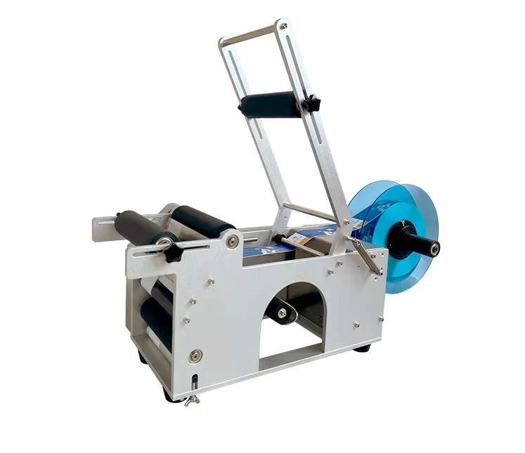Semi-automatic-Self-adhesive-Round-Bottle-Labeling-Machine-Handheld-Manual-Flat-Tabletop-Round-Wine-Bottle-Labeling-Machine
