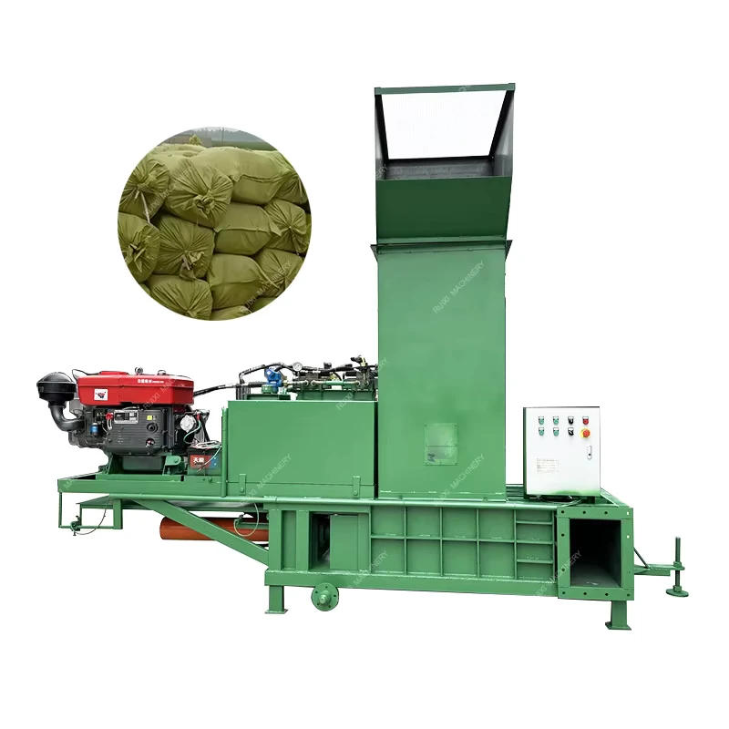 Square-Double-Cylinder-Hydraulic-Bagging-Baler-for-Wood-Sawdust-Wool-Shaving-100-120-Bales-Hour-Capacity-Motor-Diesel-Powered