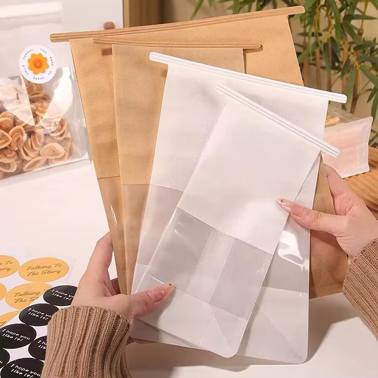 Take-Away-Food-Packaging-Bags-Brown-square-Bottom-Bakery-Bread-Cookie-Biscuit-Tin-Tie-Kraft-Paper-Stand-up-Pouch-Bag